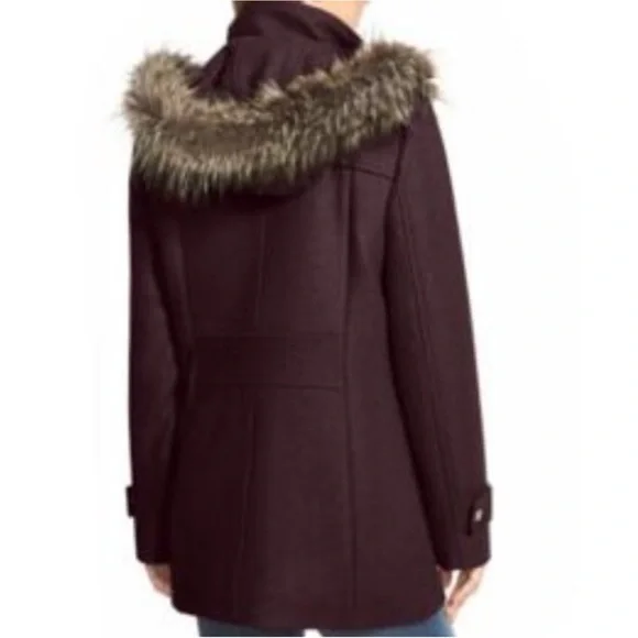 Kenneth Cole Wool Coat with Detachable Faux Fur Trim Hood - Picture 3 of 16